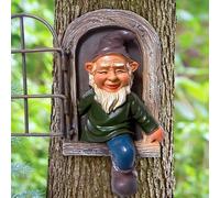 JTZXJJX 5.7-inch Elf Out The Door Tree Hugger,Funny Garden Gnome Statue, Hanging Resin Gnome Figurine,Whimsical Tree Sculpture,Garden Peeker Statue,Ideal Patio Yard Lawn Porch Decoration
