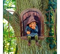 JTZXJJX Elf Out The Door Tree Hugger, Garden Statue Resin Gnome Figure, Hanging Garden Gnomes Tree Decoration for Patio, Lawn Ornament (Women)