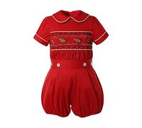 Ju petitpop Baby Girls and Boys Christmas Smocked Clothes Size 6 9 12 18 24 Months Unisex Red Smock Clothing Set