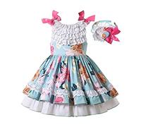 Ju petitpop Girls Spring Vintage Green Flower Ruffle Boutique Clothes Toddler Teen Beautiful Holiday Party Dresses