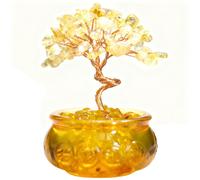 JU7CER 1PC Citrine Tree with Treasure Bowl Teacup - Natural Crystal Chip Money Tree Decoration, Suitable for Office, Home & Wedding Decor, Christmas Must-Have