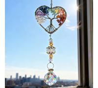 JU7CER 1PC Sun Catcher Wind Chime - Handmade Colorful Chip-Woven Dreamcatcher, Living Room Decor Hanger with Spherical Prism Rainbow Maker, Tree of Life Hanging Ornament, Garden Light Catcher for Wedd