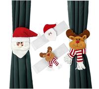 JUAEYIDDS Pack of 2 Tiebacks for Christmas, Curtain Tie Back Christmas Curtain Buckle Santa & Snowman Adjustable Curtain Straps for Christmas Curtain Decoration