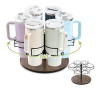 JUAEYIDDS Stanley Cup Holder Rotating Organiser for Stanley Water Bottle, Carbon Steel & Wood, 33.5x19.7cm/13.19x13.19x7.76 inches, Black, Kitchen Organisation