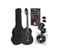 Juan Miguel Navarrez concert guitar, classical guitar, 1/2 black, starter set (incl. bag, picks, book with CD, tuner)