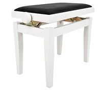 Juan Miguel Navarrez Piano Bench Elegance white matte - Solid wood - height adjustable with scissor mechanism - black velour seat cover