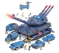 JuanKidbo Army Tank Set for Boys With Missile Launcher, 6 Die Cast Vehicles, 8 Soldier Figures - Military Toy With Light & Sound for 3-8 Year Old Kids