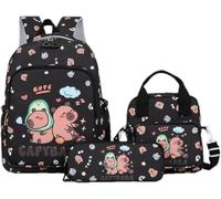 Juankrynord Elementary school children three to six grades schoolbag three sets cartoon cute shoulder handbag multi-function shoulder bag (Black,One Size)