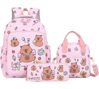 Juankrynord Elementary school children three to six grades schoolbag three sets cartoon cute shoulder handbag multi-function shoulder bag (Pink,One Size)