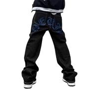 Juankrynord Mens Wide Graffiti Printed Pocket Leg Pants Vintage Embroidered Hip Hop Street Straight High Waist Wide Leg Skater Pants (Picture 1,3XL)