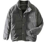 Juankrynord Men's Winter Corduroy with Button Jacket Vintage Standing Collar Warm Lined Rope Fleece Jacket Zipper Warm Thickened Windproof Transition Jacket (Gray,L)