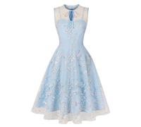 Juankrynord Women's Floral Embroidered Mesh Tulle Banquet Formal Dresses Floral Embroidered Tulle Prom Short Wedding Formal Dresses Set (Light Blue,XXL)