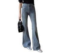 Juankrynord Women's Slimming High Waist Rhinestone Stretch Curve Hem Flared Jeans High Waist Slimming Flared Drag Floor Sequin Trousers (Blue,L)