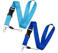 juanooo 2Pcs Cool Plain Blue Key Lanyard Strap for ID Badge for Men Women Teachers Staff Breakaway Badge Neck Lanyard for Keys Flat Keychian Lanyard for Card Holder