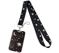 Juanooo Black Galaxy Lanyard with Card Holder Cool Planet Key Neck Lanyard Strap for Men Women Kids Boys School Students Teachers Nurse for Keys ID Holder Keychain Name Tag Wallet