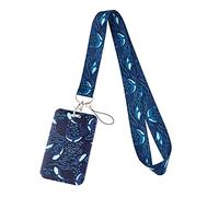 Juanooo Blue Sea ID Lanyard with Card Holder for Keys Cute Whale Plastic Hard Case Car Key Neck Strap for Women Girls Kids Cruise Lanyard for Ship Card