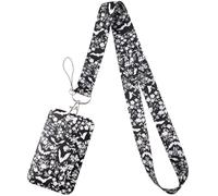 Juanooo Cool Bats & Flowers ID Card Holder Lanyard Goth Neck Lanyard ID Holder for Keys ID Badges Name Tag for Men Women Kids Nurses Teachers Cute Keychain ID Badge Holder for Staff Work & School ID