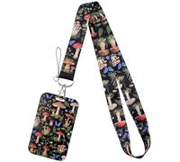 Juanooo Cool Mushroom ID Card Holder Lanyard for Keys Cute Buttrerfly Neck Lanyard ID Holder for Name Tag for Men Women Kids Nurses Keychain ID Badge Holder for Staff Work & School ID(Black)