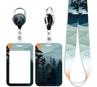 Juanooo Mountain ID Lanyard Card Holder & Retractable Badge Reel Clip Cool Sunset Keychain Lanyard ID Holder for Women Men Teachers Doctors for Keys Wallet Name Tag(Tree)