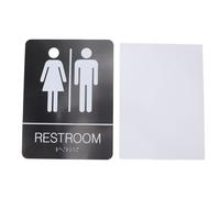 JUANQIAPAS Braille Restroom Sign, Raised Letters Graphics, Brushed Stainless Steel, Adhesive Backing, Gender Inclusive, Tactile Writing System
