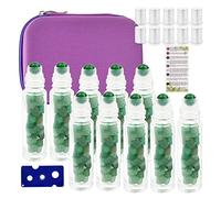 Juanxian 10pcs 10ML Clear Glass Bottles w Free Carrying Case Natural Semiprecious Stones Essential Oil Gemstone Roller Ball Healing Crystal Chips Inside（green aventurine）
