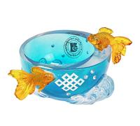 Juanxian Double Fish Prosperity Bowl - Chinese Abundance Symbol with Mystic Knot & Coin, Ceramic Decorative Bowl for Home & Wealth Corner Decor W5793