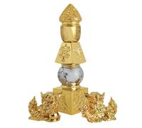 Juanxian Feng Shui Wealth Prosperity 5 Element Pagoda with 8 Auspicious Objects and Fu Dogs Decor Figure Success Good Fengshui Gift