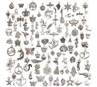 Juanya 100 Pcs Silver Plated Mixed Charms DIY Necklace Bracelet Pendants for Jewelry Making