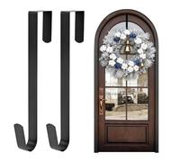 JuanYi 2 Pack Christmas Wreath Hanger for Front Door, 12 Inches Metal Over Door Hook for Wreaths, Non-Slip Wreath Hook for Christmas Decorations, Wedding Wreaths, Party Decor, Home Office, Black