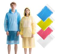 JuanYi 4 Pack Disposable Rain Ponchos, Waterproof Ponchos Adults in Pocket Size, 40% Thicker Emergency Raincoats with Hood for Theme Parks, Fishing, Camping, Daily Use - Clear, Blue, Yellow, Red