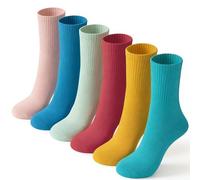JuanYi 6 Pairs Womens Socks, Soft Cotton Socks, Solid Color Mid-Crew Socks, Breathable and Moisture-Wicking Sports Socks for Running, Gym, Work, Daily Wear, (UK 4-7)