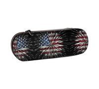 JUANYQME American Flag Firework Print Leather Pencil Case Unique Print Design, Durable and Functional