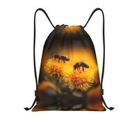 JUANYQME Bees And Flower Print Drawstring Bags For Gym, Yoga, Travel Daily Use Easy-Fold, Adjustable Strap Drawstring Bag