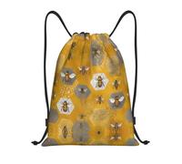 JUANYQME Bees And Honeycomb Print Drawstring Bags For Gym, Yoga, Travel Daily Use Easy-Fold, Adjustable Strap Drawstring Bag