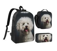 JUANYQME Bichon Frise Dog Print 17in School Bag Pen Bag Lunch Bag Set For Students Teens