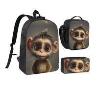 JUANYQME Cute Monkey Print 17in School Bag Pen Bag Lunch Bag Set For Students Teens