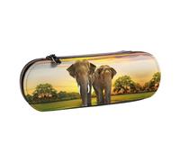JUANYQME Elephant Walking Print Leather Pencil Case Unique Print Design, Durable and Functional