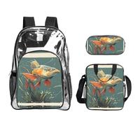 JUANYQME Fish That Can Swim Print Transparent Backpack Three-Piece Set With Matching Lunch Bag Pencil Case For Teens, Women, Men