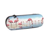 JUANYQME Flock of Pink Flamingos On The Beach Print Leather Pencil Case Unique Print Design, Durable and Functional