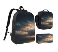 JUANYQME Flying Birds Print 17in School Bag Pen Bag Lunch Bag Set For Students Teens
