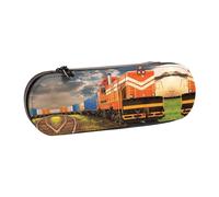 JUANYQME Freight Train Print Leather Pencil Case Unique Print Design, Durable and Functional