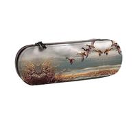 JUANYQME Hunting Flying Wild Ducks Print Leather Pencil Case Unique Print Design, Durable and Functional