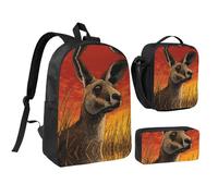 JUANYQME Kangaroo Print 17in School Bag Pen Bag Lunch Bag Set For Students Teens
