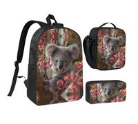 JUANYQME Koala Print 17in School Bag Pen Bag Lunch Bag Set For Students Teens