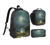 JUANYQME Lake Print 17in School Bag Pen Bag Lunch Bag Set For Students Teens