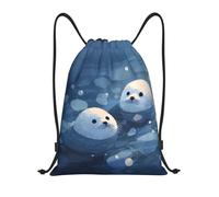 JUANYQME Little Seals Floating Print Drawstring Bags For Gym, Yoga, Travel Daily Use Easy-Fold, Adjustable Strap Drawstring Bag