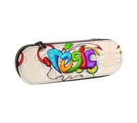 JUANYQME Music Graffiti Style Print Leather Pencil Case Unique Print Design, Durable and Functional