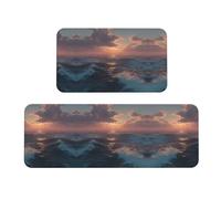 JUANYQME Ocean Under The Sunset Print Kitchen Floor Mat 2 Sets Quick-Drying, Ant Slip, Easy To Clean, Perfect For Kitchen, Laundry Room, And More
