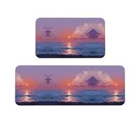 JUANYQME Ocean Under The Sunset Print Kitchen Floor Mat 2 Sets Quick-Drying, Ant Slip, Easy To Clean, Perfect For Kitchen, Laundry Room, And More
