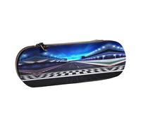 JUANYQME Race Track Print Leather Pencil Case Unique Print Design, Durable and Functional